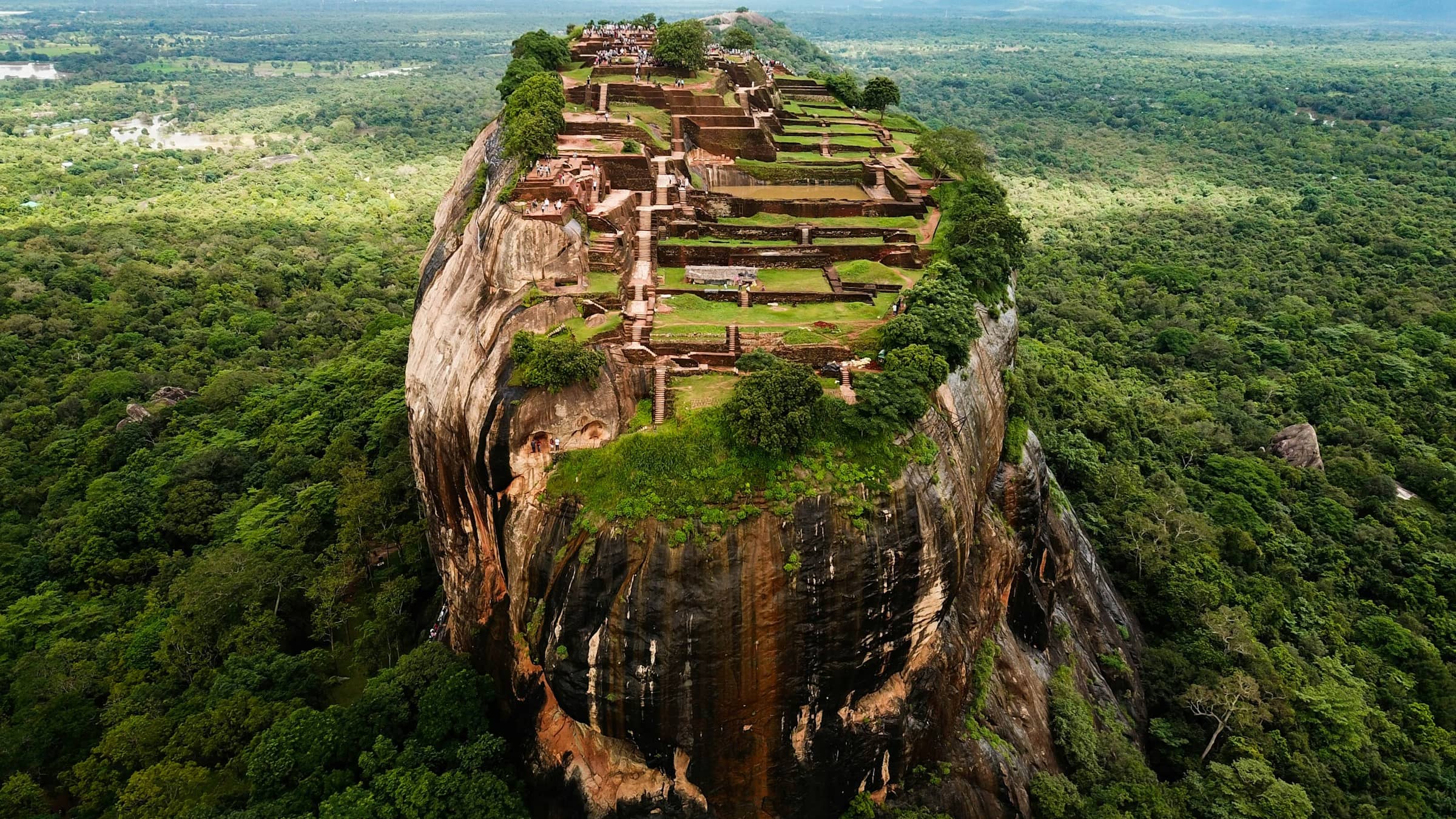 The summit of Sigiriya from directly above, the palace foundations laid out on top of the rock.